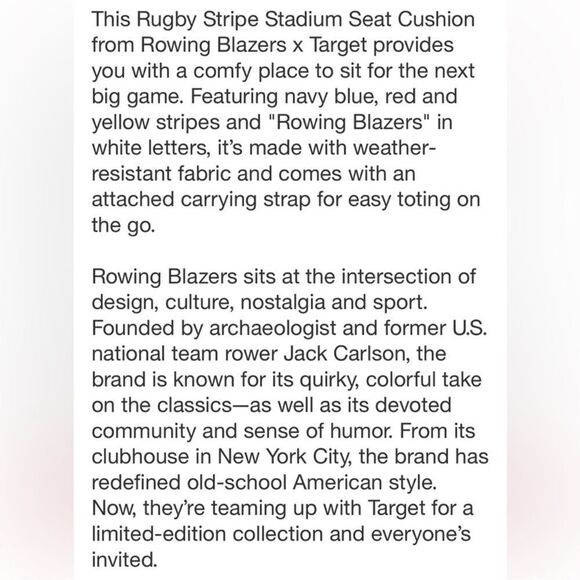 NWT Rugby Stripe Stadium Seat Cushion w/Carrying Strap Rowing Blazers X Target - Picture 4 of 6